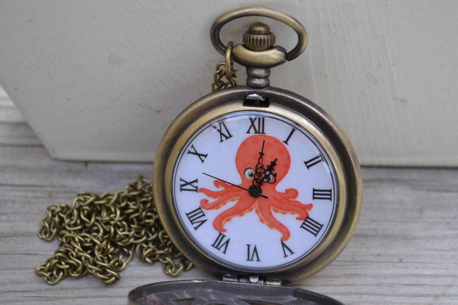 Bläckfisk Fickur Quartz klocka (Vintage Brons) Ny