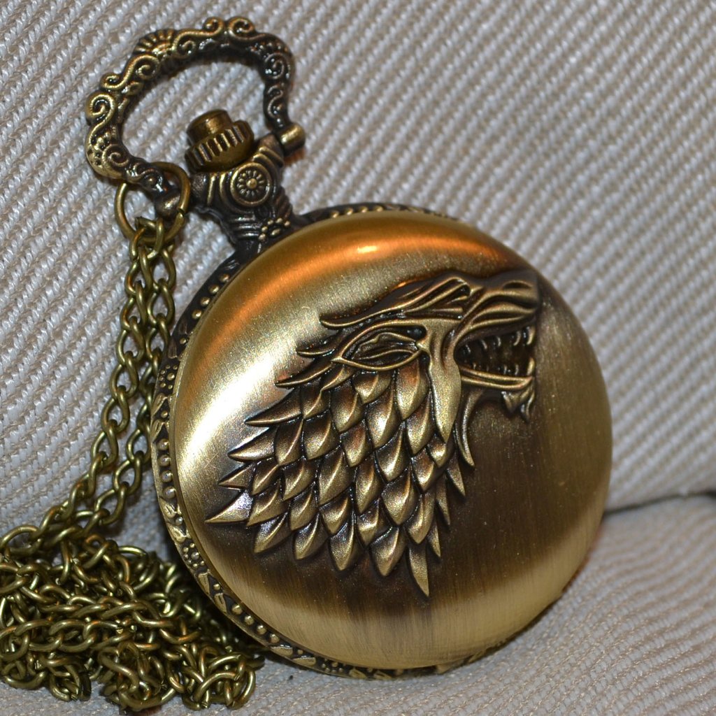 Varg Stark fr. Game of Thrones Fickur Brons Klocka Halsband Ny