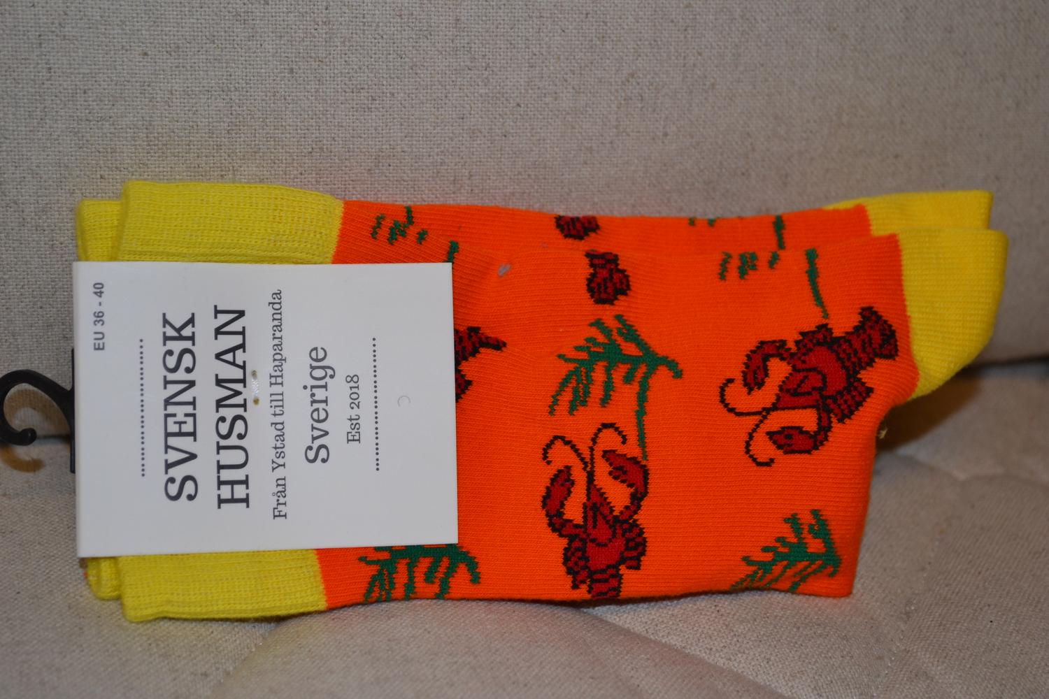 Kräftor Orange/Gul Sockar 1par Svensk Husman Strl 36-40 Strumpor Ny