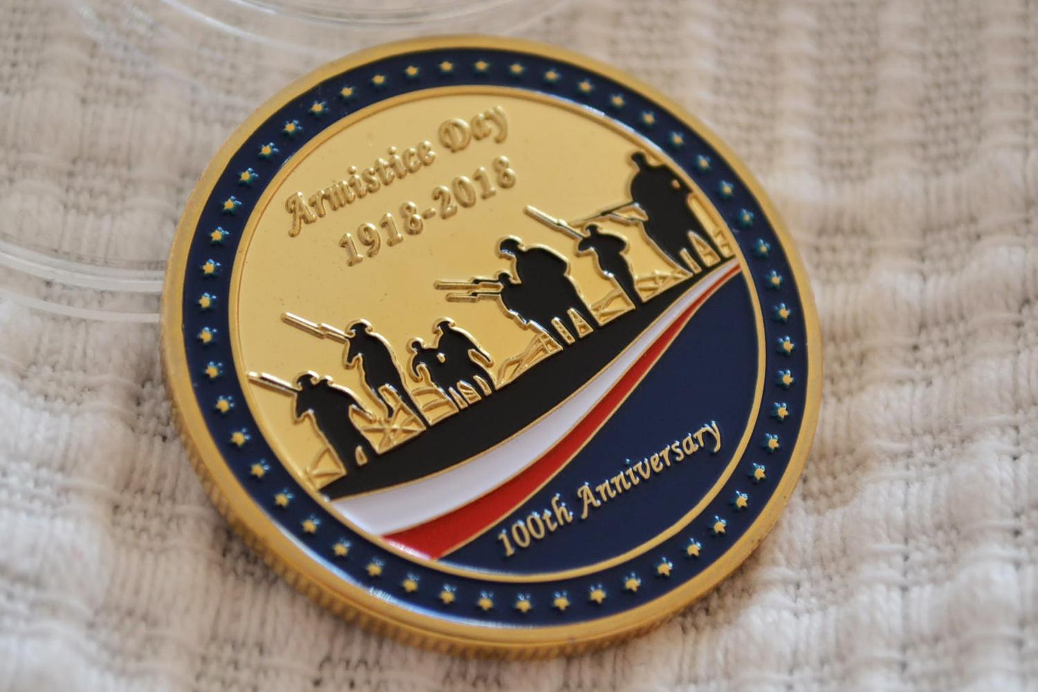 WW1 100år Första Världskriget 1918-2018 Mynt m. Färg Guldplätering Ny