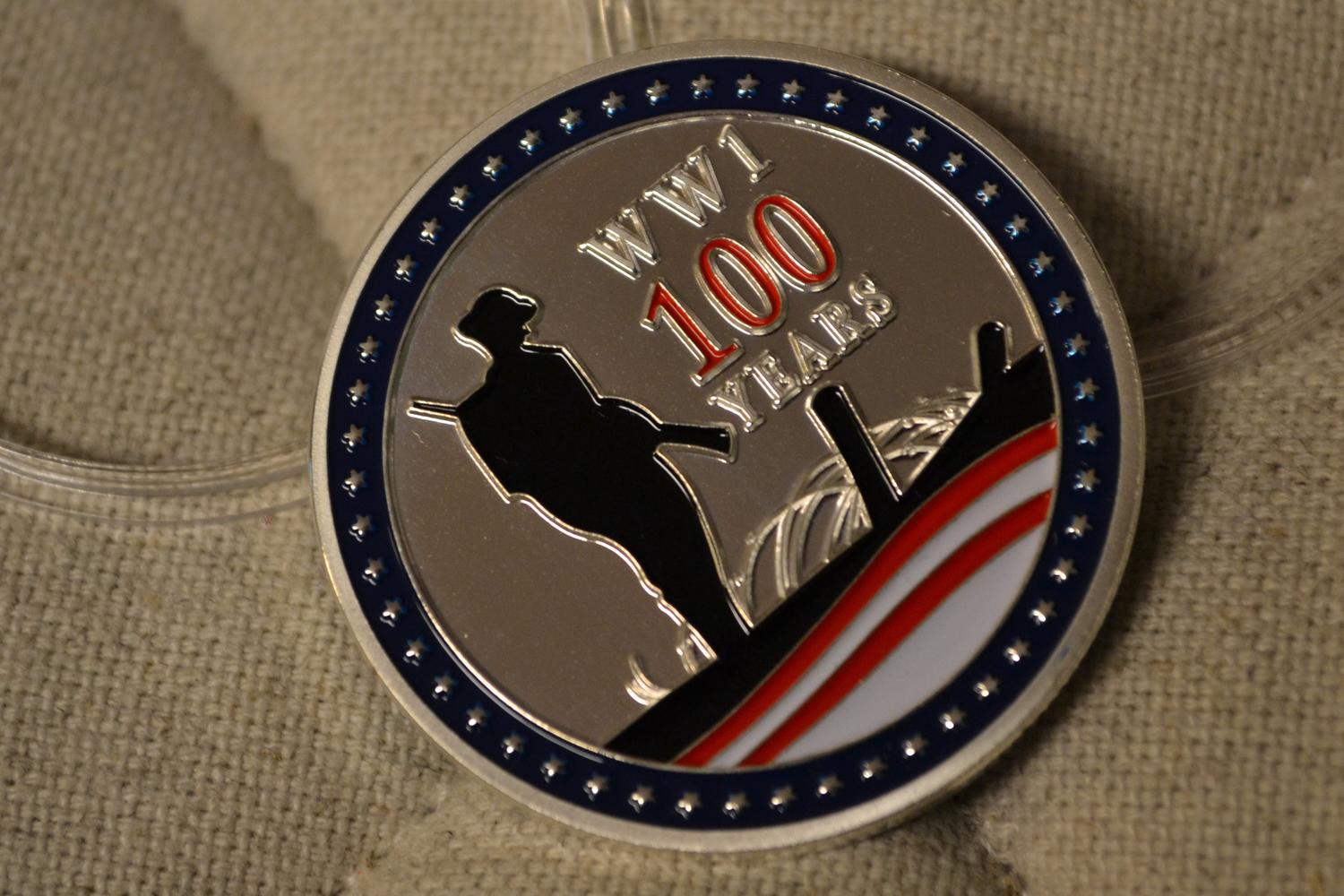 WW1 100år Första Världskriget 1918-2018 Mynt m. Färg Silver Plätering Ny