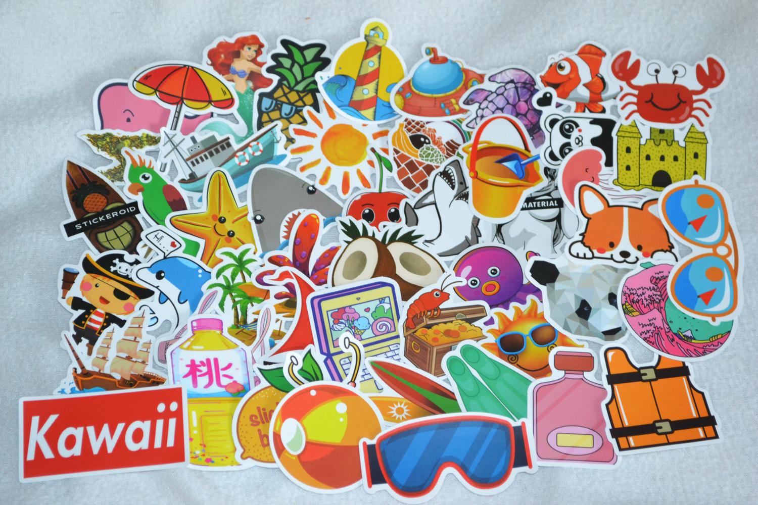 Söta Djur & Saker Kawaii Strand 50st Klistermärken Stickers (Ca 7-4cm St) Ny