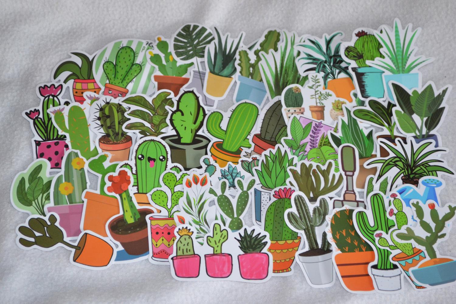 Växter Grönt Kaktusar 50st Klistermärken Stickers (Ca 7-4cm St) Ny