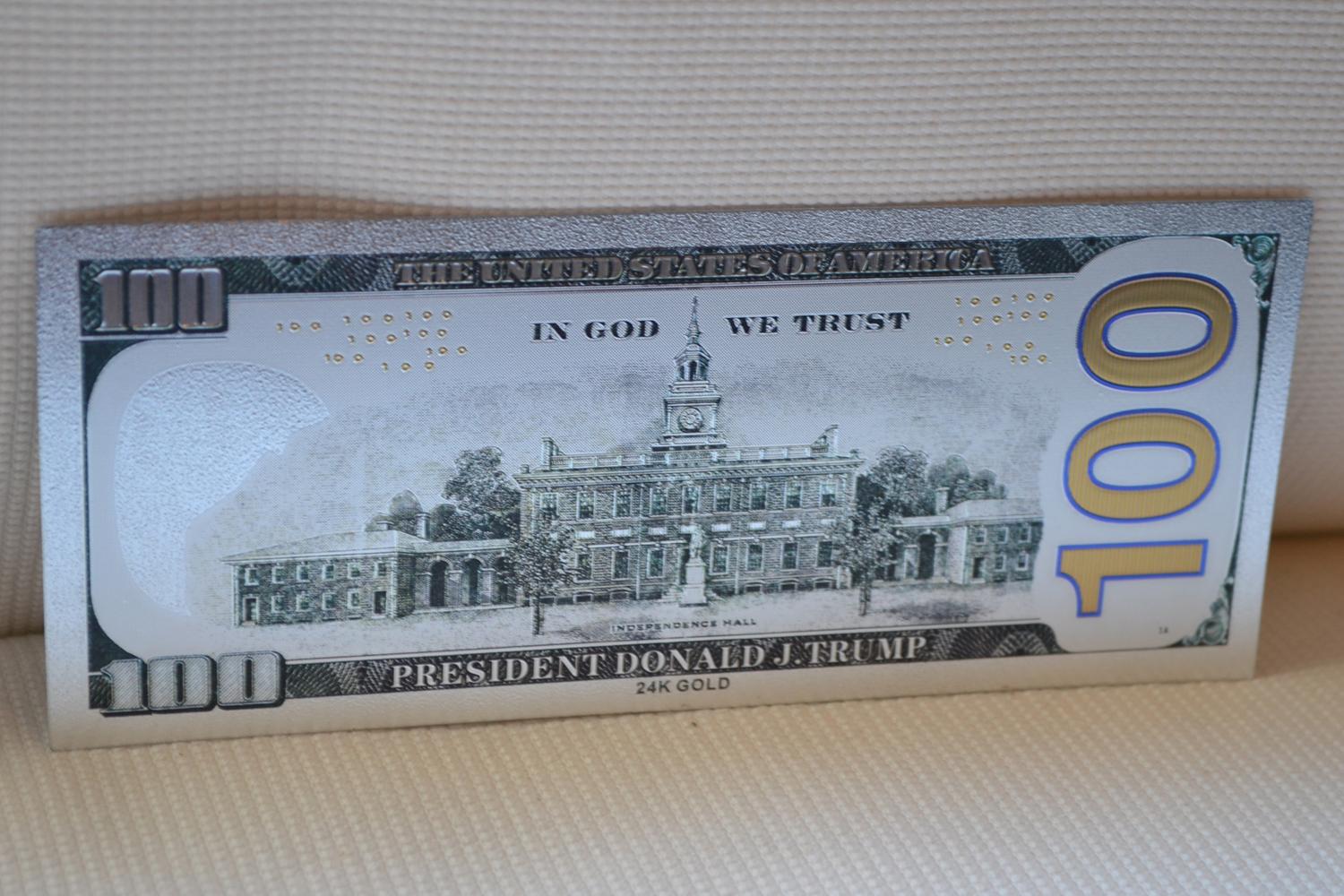 Donald Trump 100 Dollar Sedel Silverplätering 15,5cm Ny