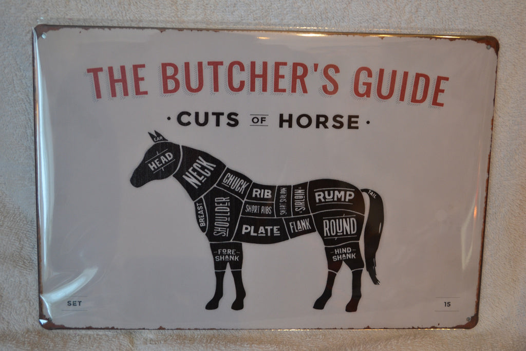 Cuts of Horse "The Butchers Guide" Häst Plåtskylt (20*30cm) Skylt Ny