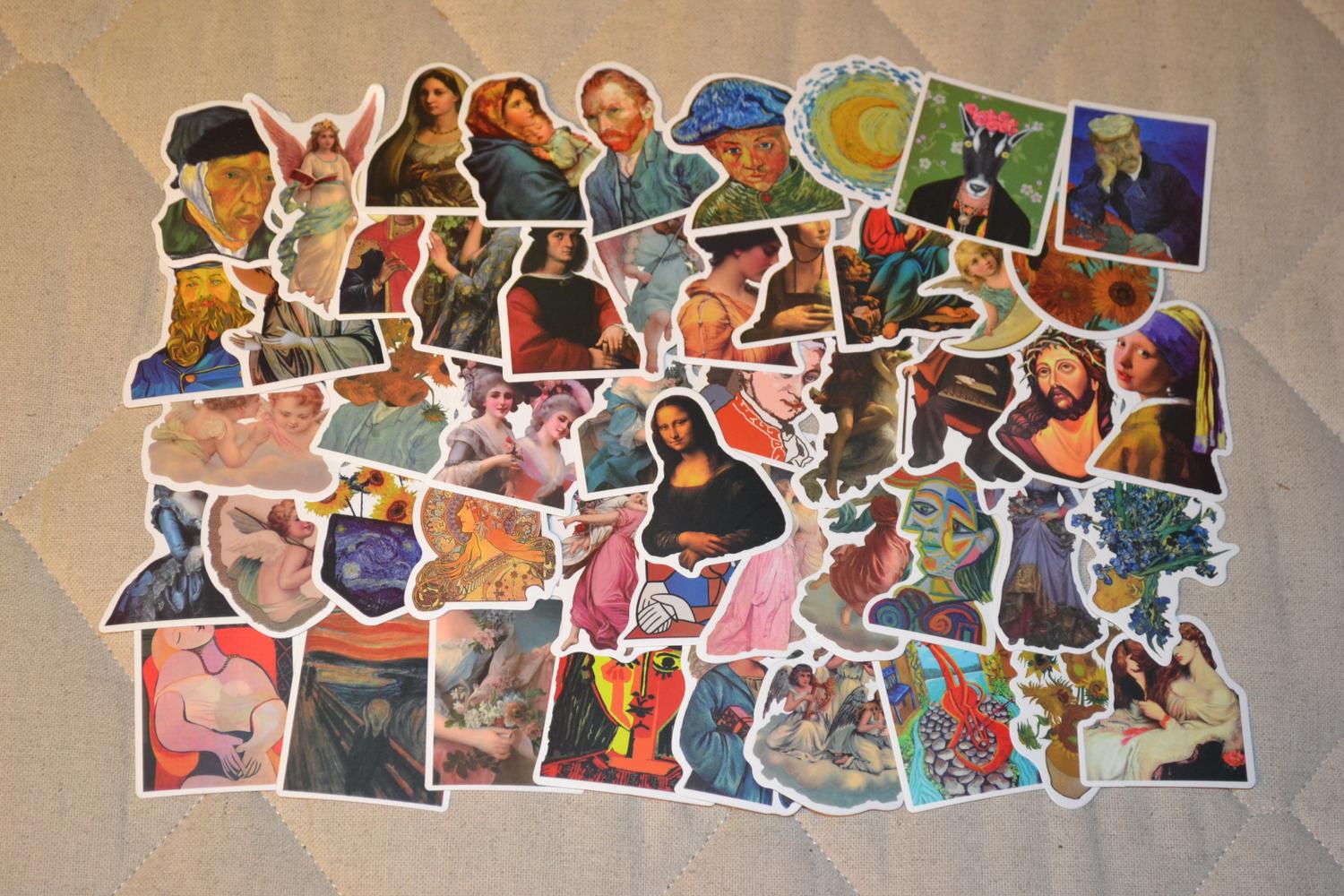 Tavlor Konst Skriet Mona Lisa mfl 50st Klistermärken 5-7cm Ny