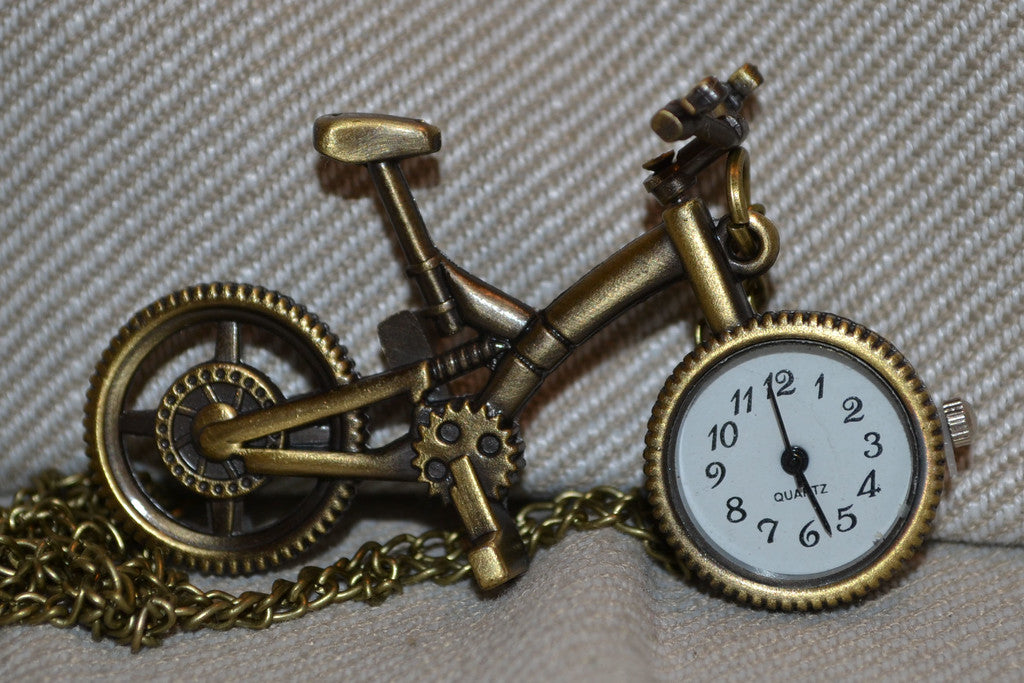 Cykel m. Rörligt Styre Litet Fickur Brons/Vintage  "Klocka,