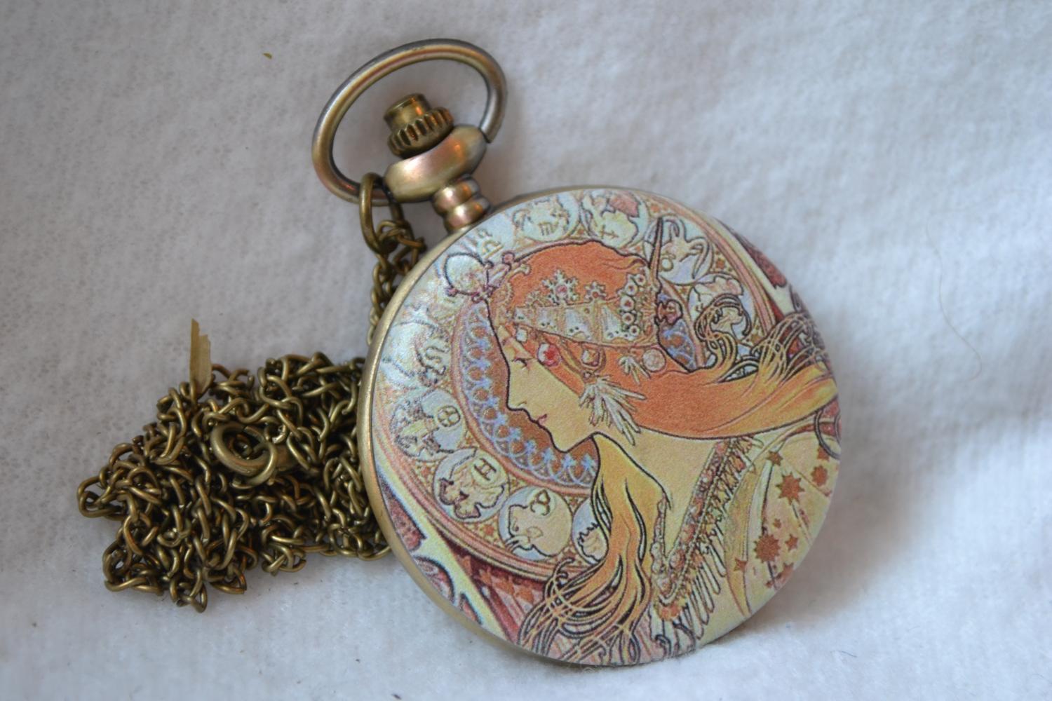 Klassisk Kvinna 1800-tal Klassisk Mosaik Fickur (Quartz) Halsband Ny