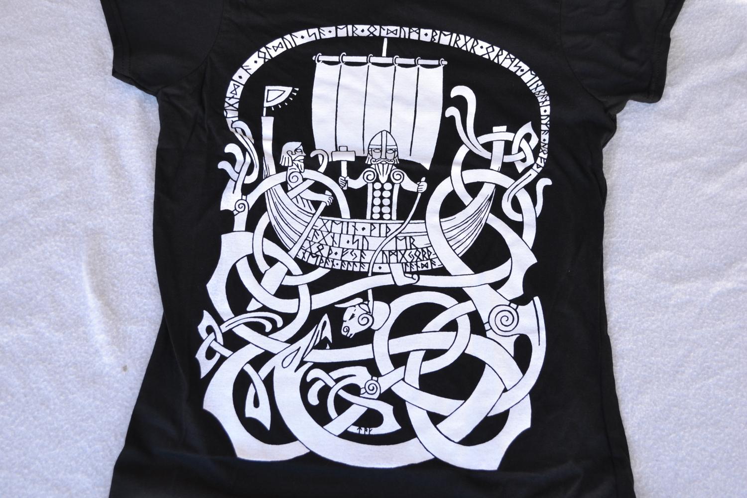 Thor Fiskar m. Runor Båt Viking Tjej T-Shirt Tröja (Strl S) Ny