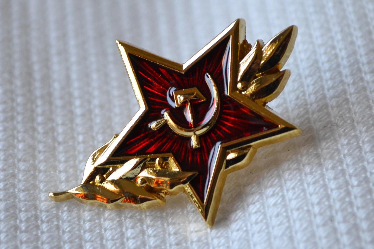 Sovjet Stjärna Ryssland CCCP m. Blad m. Emalj Brosch Pin 3,5cm Ny