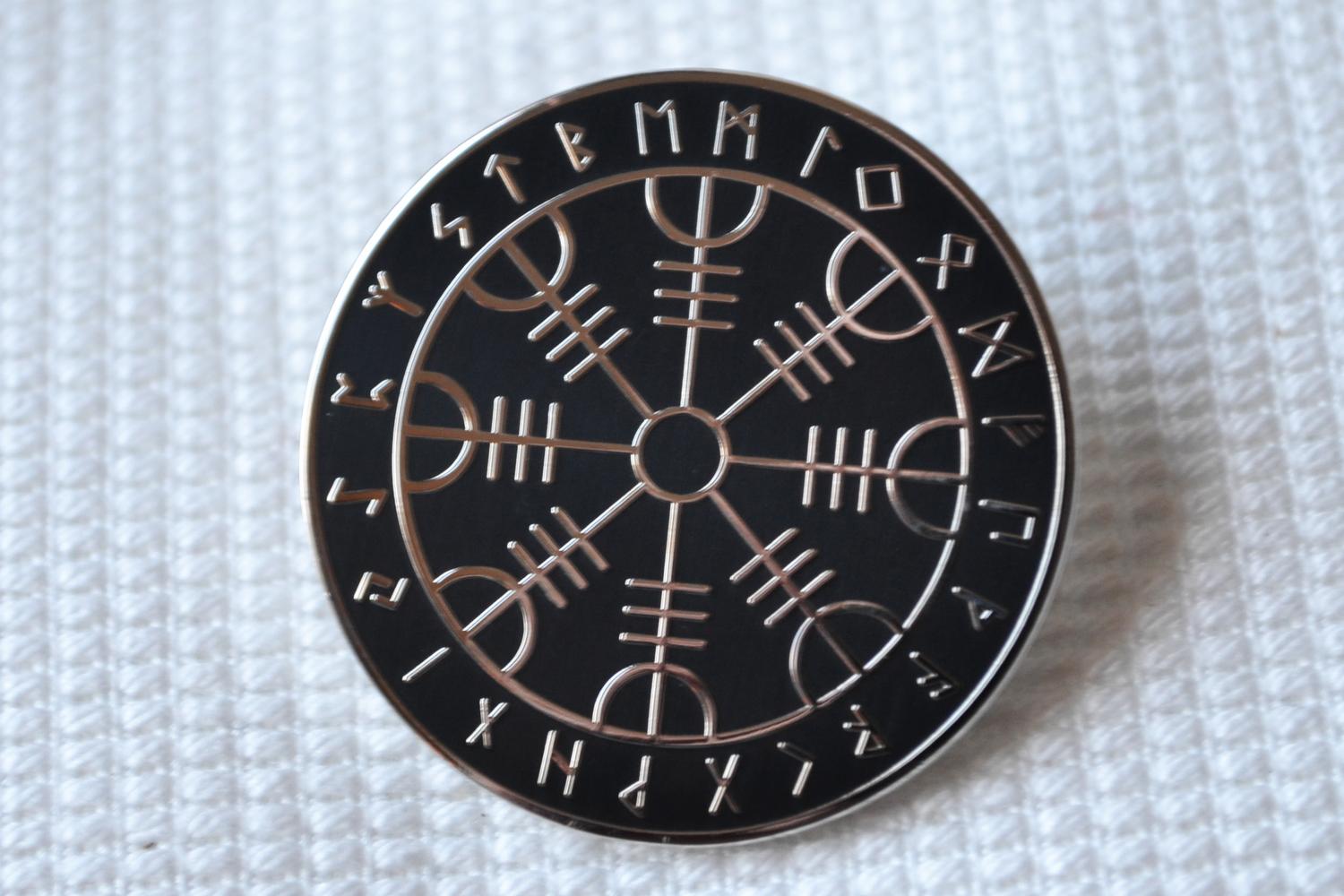 Viking Rund Runor m. Emalj Brosch Pin 3cm Ny