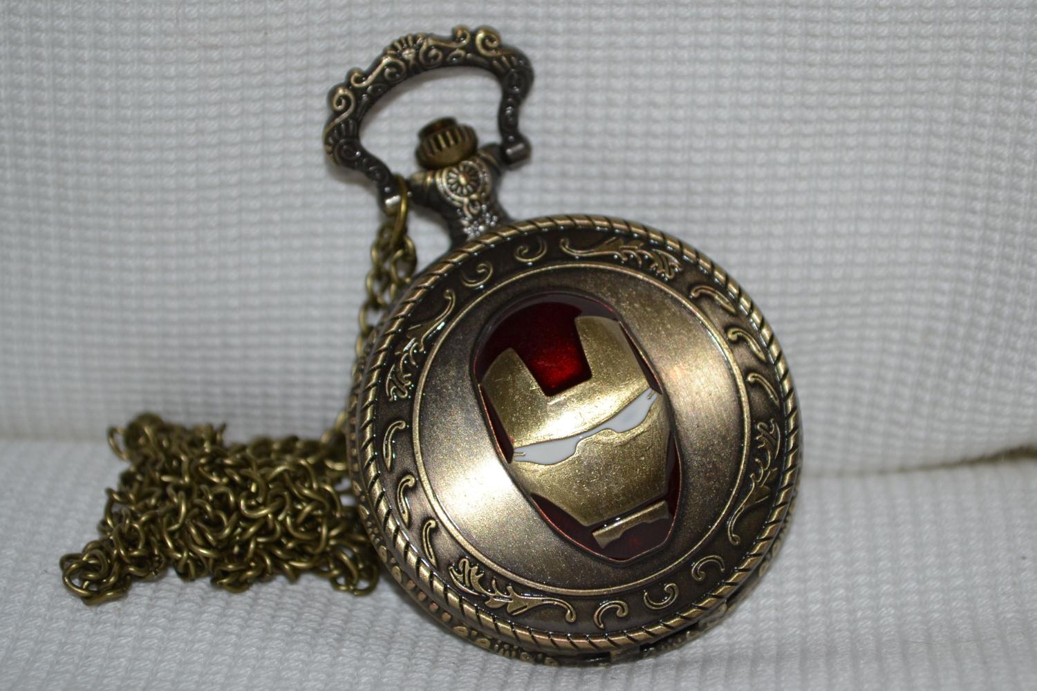 Iron Man Brons m. Färg Fickur (Quartz) Halsband Ny