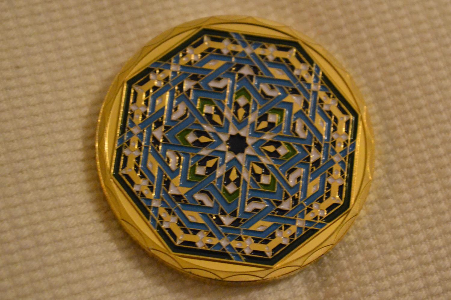 Eid Mubarak Ramadan Mosaik Blå/Vit Islam Guldplätering Mynt 4cm Ny