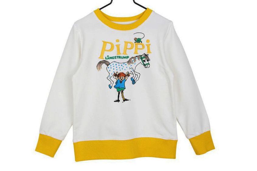 Pippi Långstrump Collegetröja Starkast Vit/Gul (Strl 92) BARN Ny