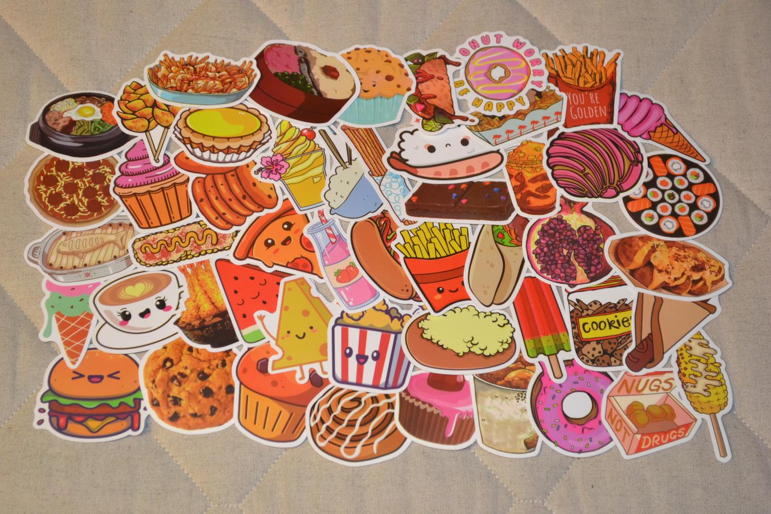 Maträtter Snacks Efterrätt Hamburgare Donuts mm 50st Klistermärken 6-7cm Ny