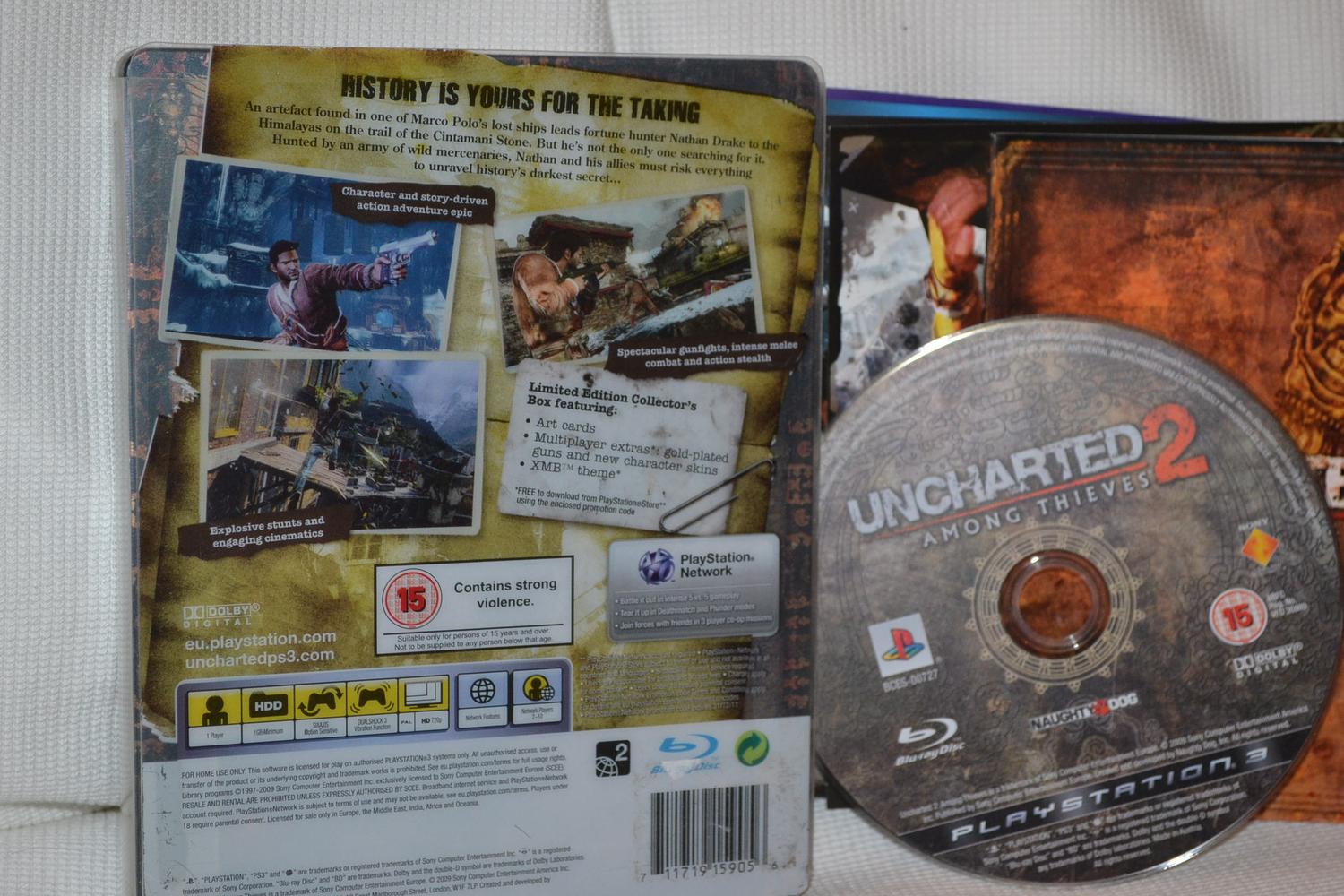 Uncharted 2 Among Thieves PLÅTBOX PS3 Playstation 3 Komplett Fint Skick