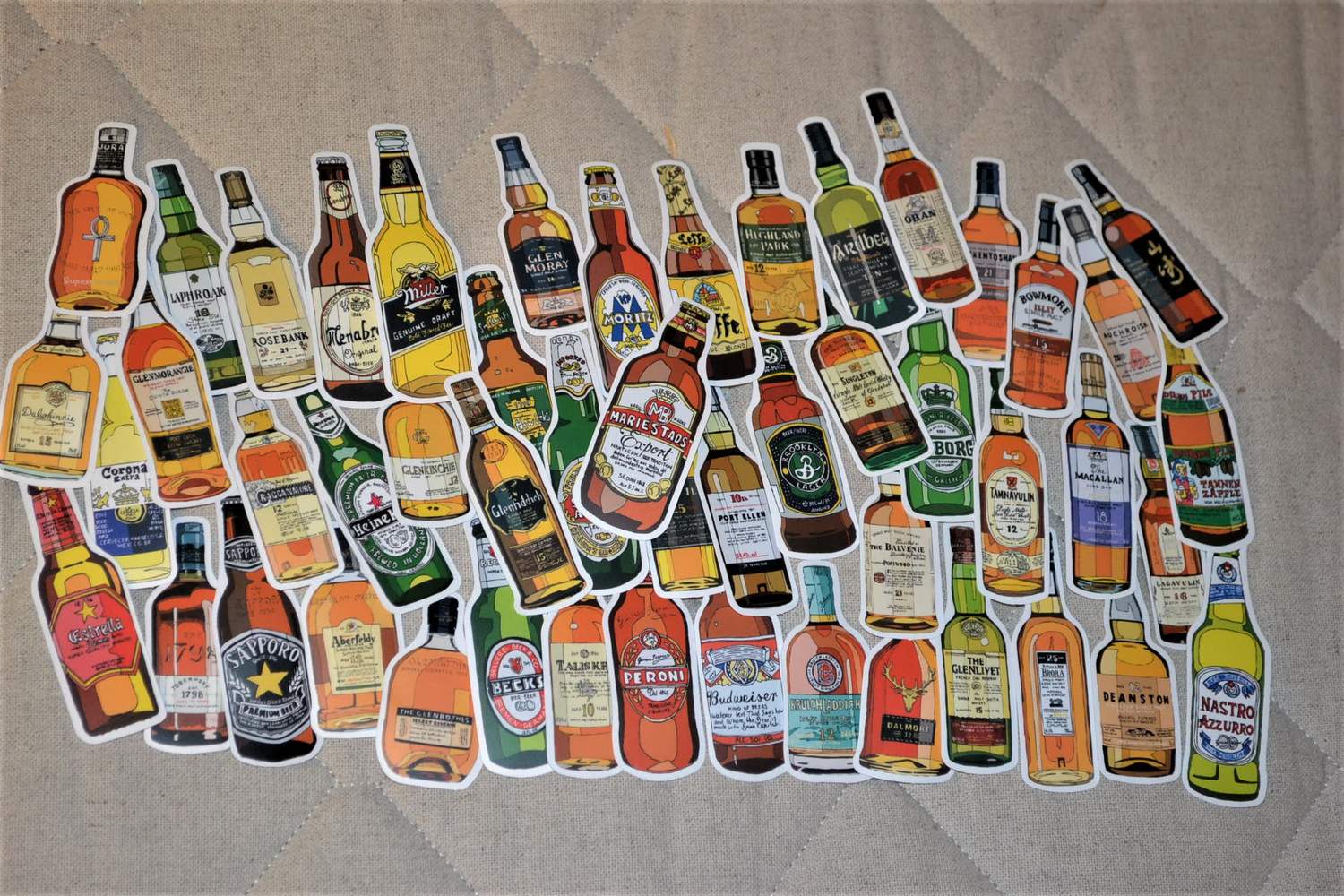 Öl & Whiskey Flaskor 50st Klistermärken Stickers 7-9cm Ny