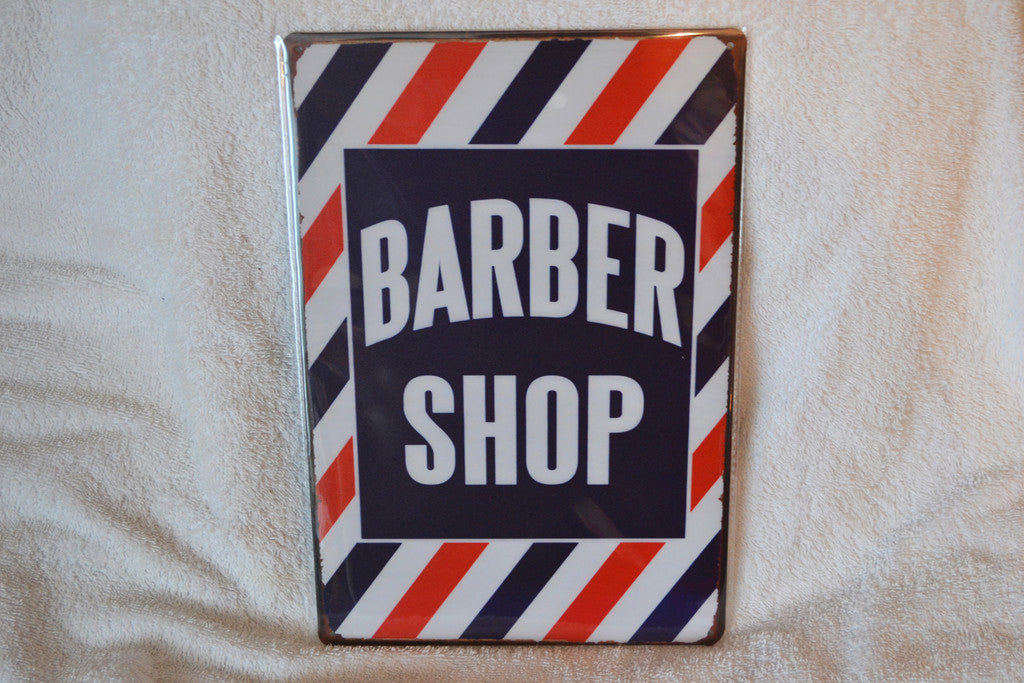 Barbershop Stilren m. Färger Blå/Röd Plåtskylt (20*30cm) Skylt Ny