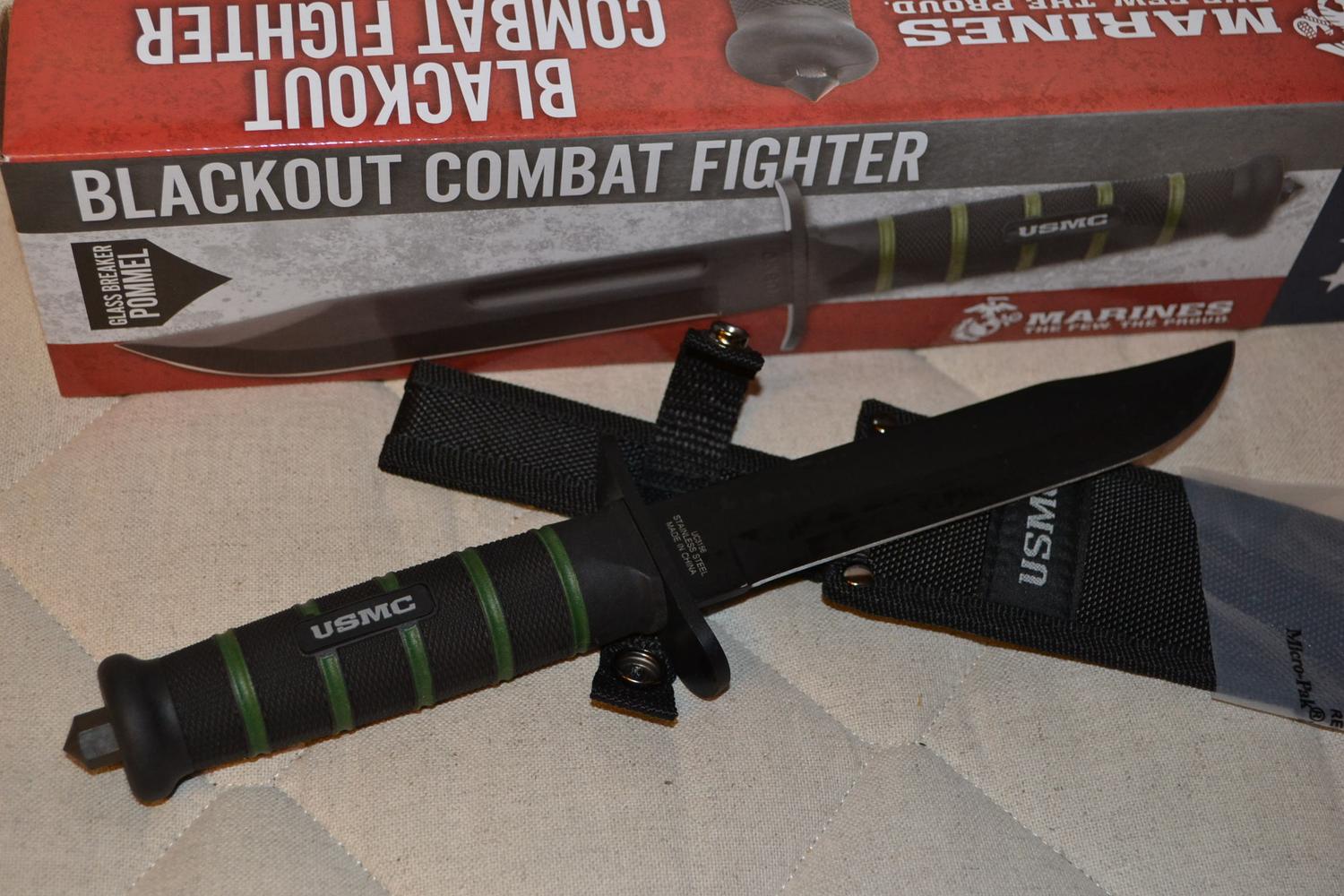 USMC Blackout Combat Fighter Kniv Slida/Förvaring United Cutlery 32/19cm Ny