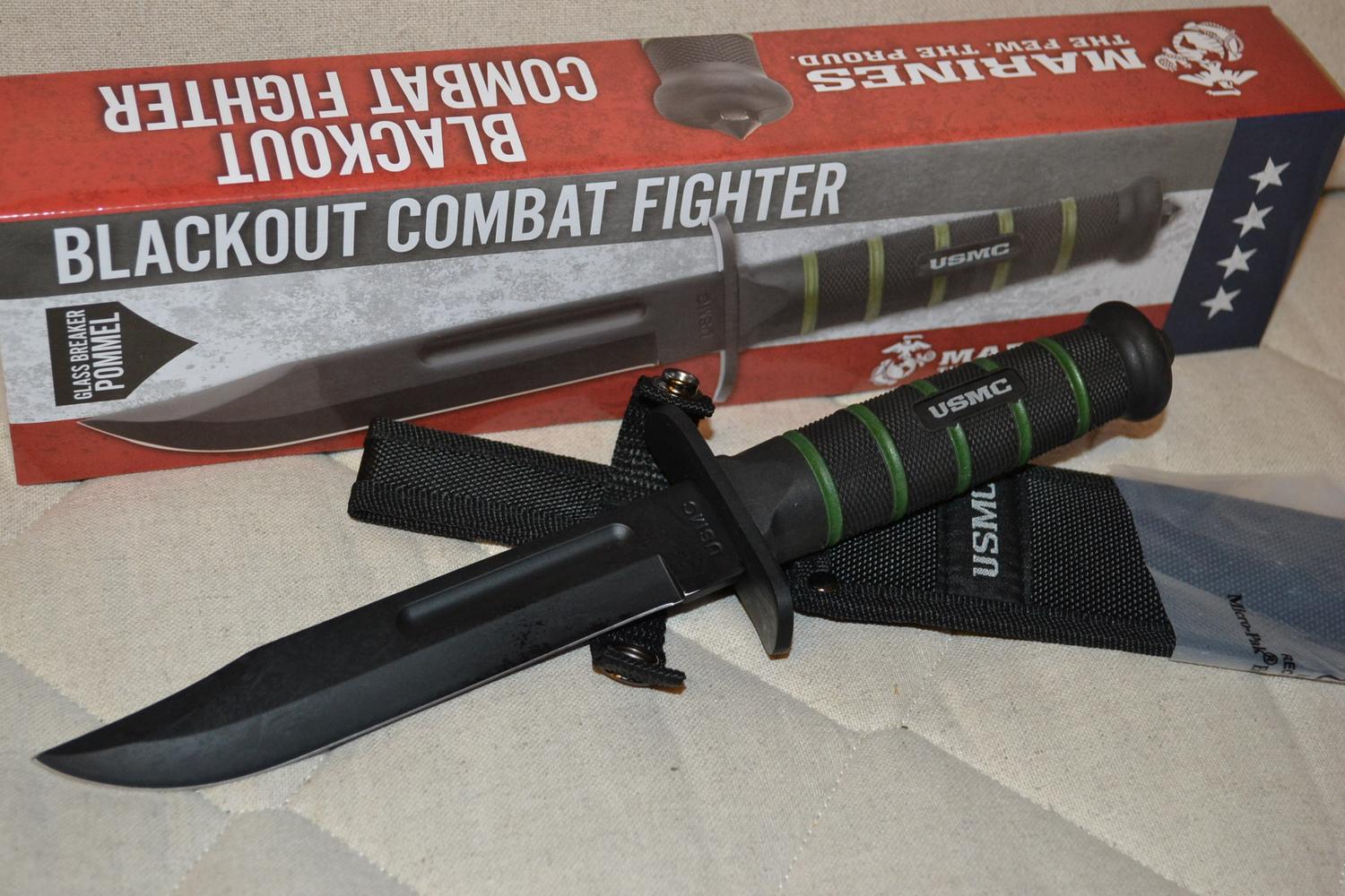 USMC Blackout Combat Fighter Kniv Slida/Förvaring United Cutlery 32/19cm Ny