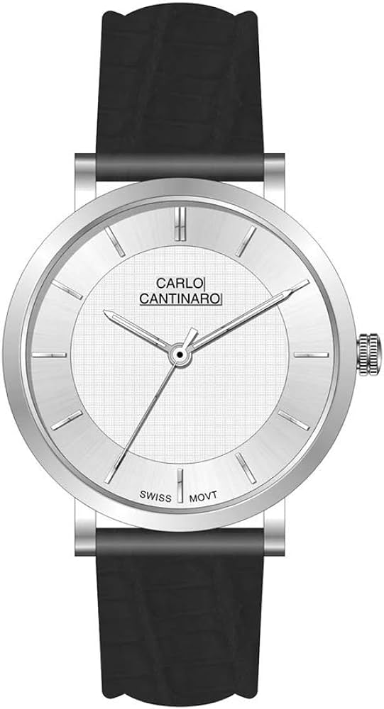 Carlo Cantinaro Svart/Metall Läder Armbandsur Klocka CC1001GL006 Ny