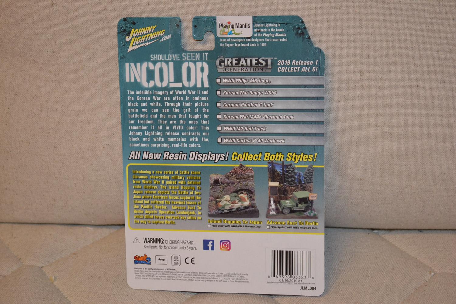 WW2 Willys MB Jeep 1:64 Johnny Lightning (Military 2019-4A) 7cm Ny