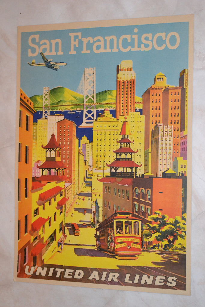 San Fransisco United Air Lines Resa Reklam USA Poster Affisch 30*42cm Ny