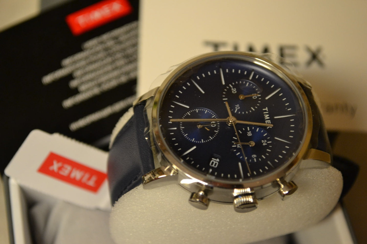 Timex Midtown Blå Läder Kronograf 40mm Klocka Armbandsur TW2V36800 Ny