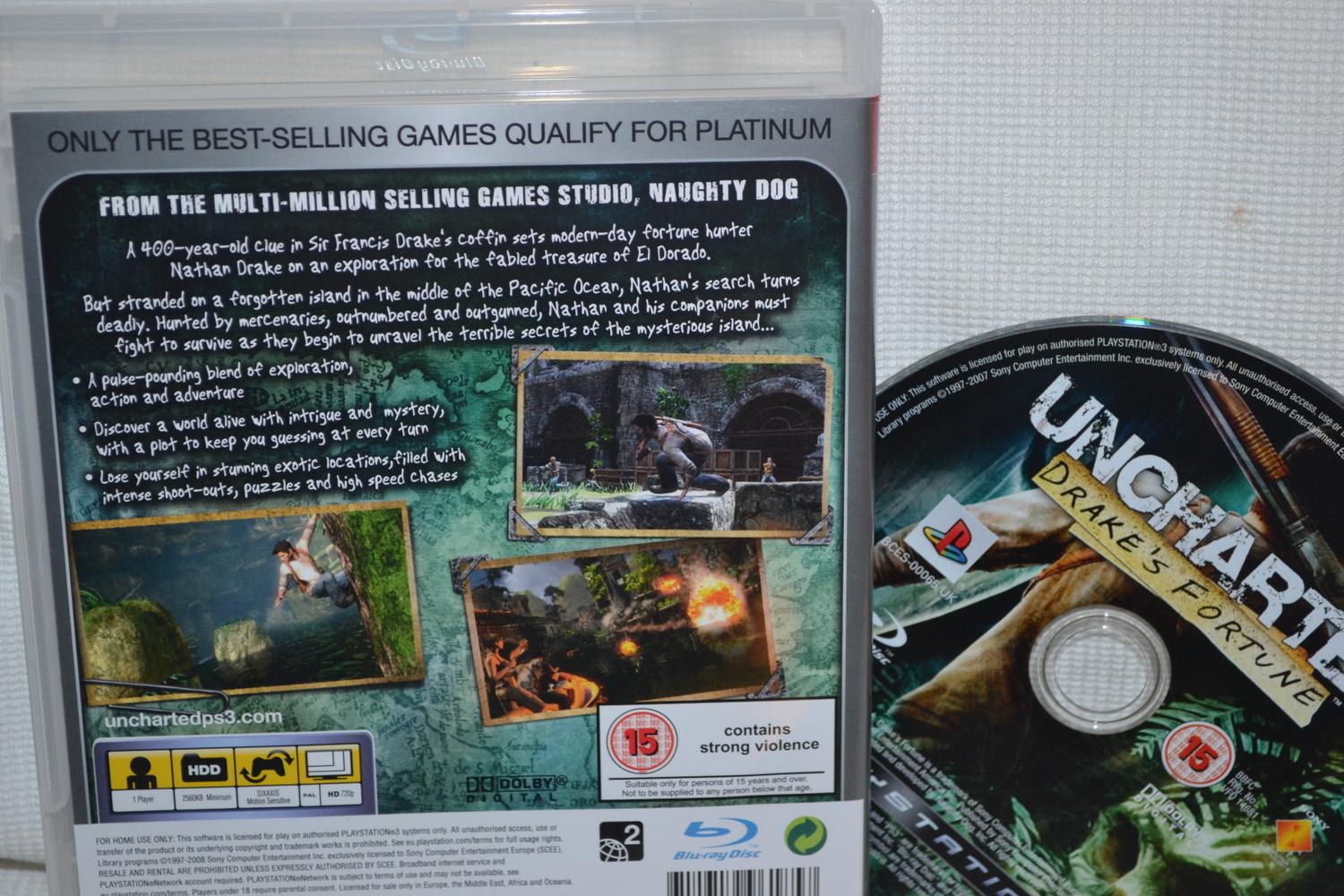 Uncharted Drakes Fortune PS3 Playstation 3 (Platinum Edition) Fint Skick