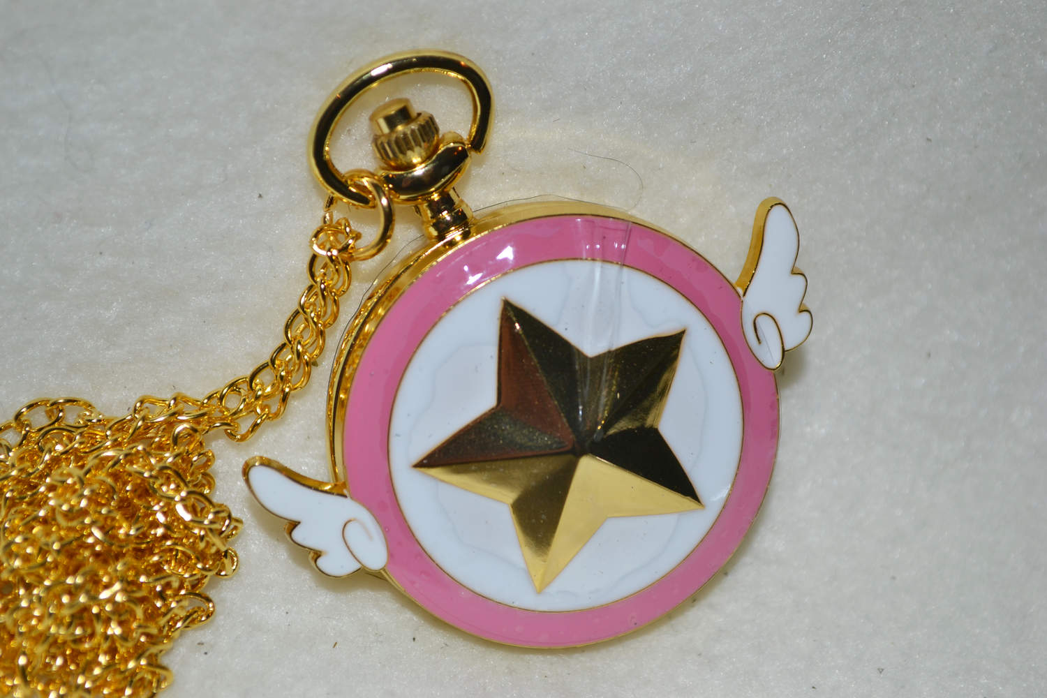 Cardcaptor Sakura Stjärna m. Vingar Rosa Ifylld Färg Fickur (Quartz) Halsband Ny