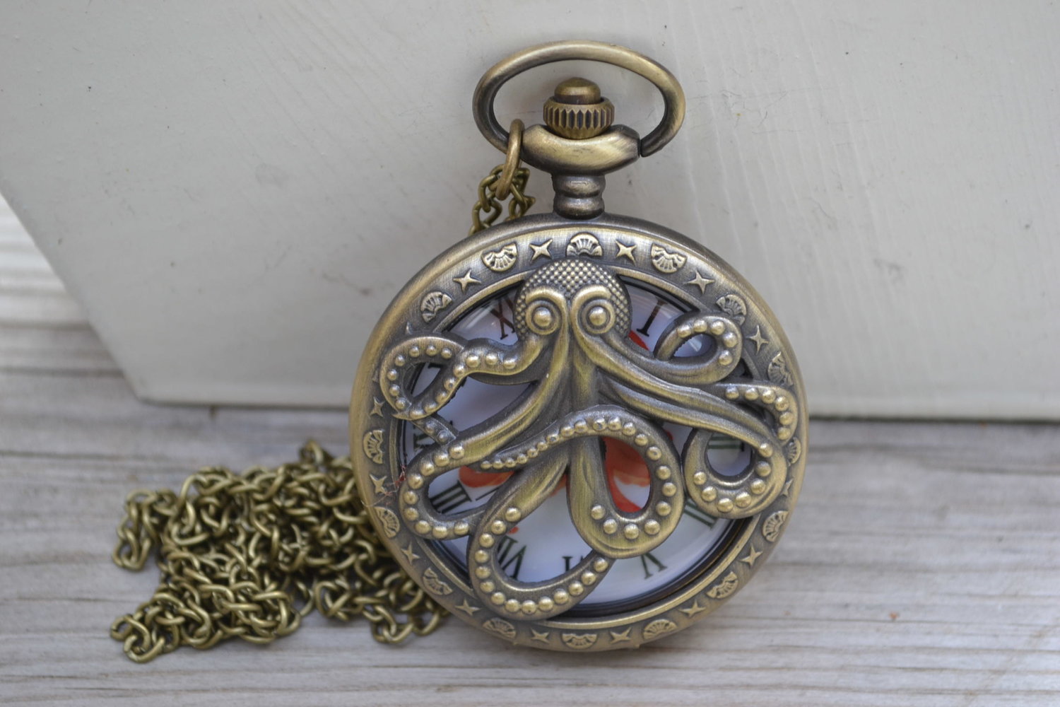 Bläckfisk Fickur Quartz klocka (Vintage Brons) Ny