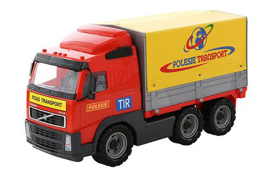Volvo Lastbil Röd m. Täckt Släp 1:16 Polesie 45cm Ny