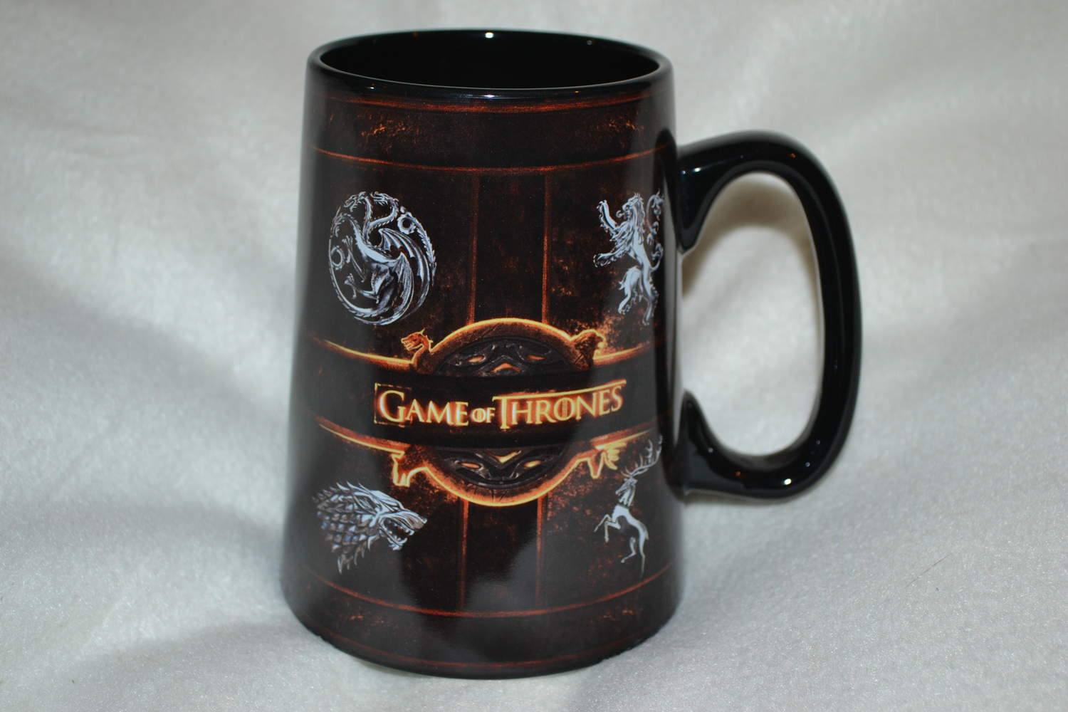Logo m. Huse (Targaryen, Stark mfl) Game of Thrones Mugg Keramik Kopp 14cm Ny