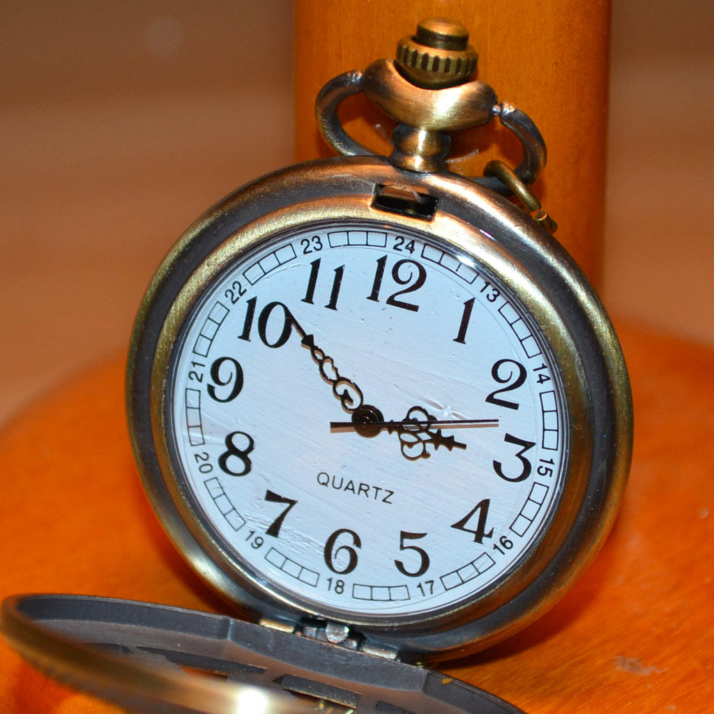 Blommor m. Fjäril Fickur Brons/Vintage "Klocka/Halsband" (Qu