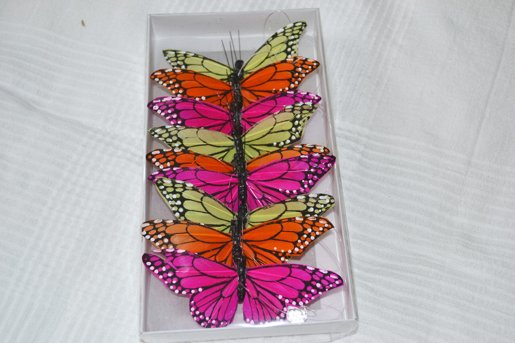 8st Fjärilar (Rosa, Orange, Gul) 12cm Vardera Prydnad Lek Ho