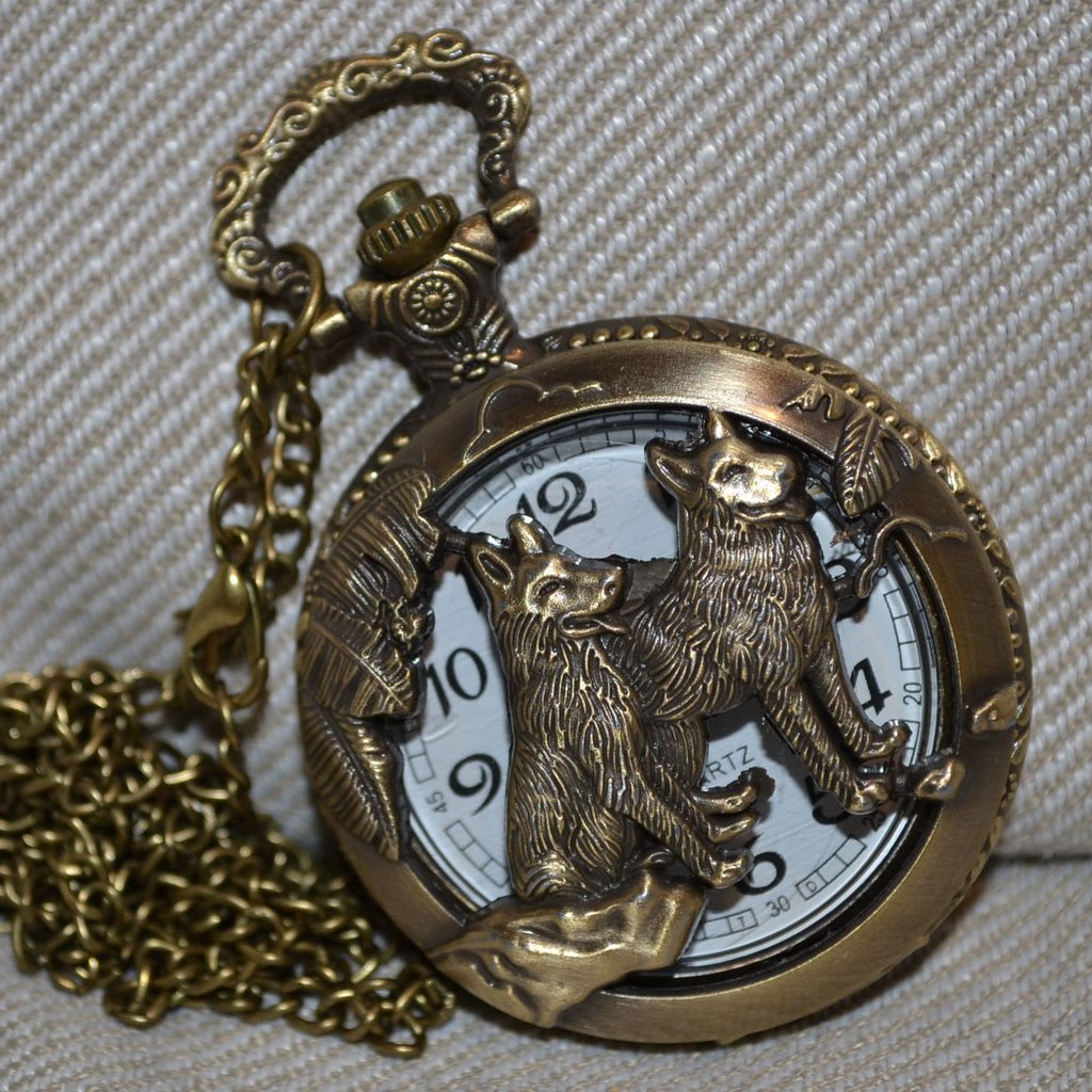 2st Vargar/Hundar (Fickur) Brons/Vintage Klocka Halsband (Qu