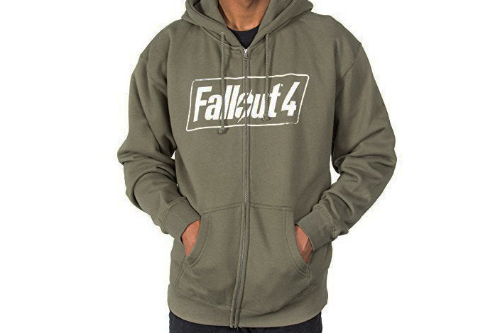 Fallout 4 Logo Hoodie Ljusgrön/Grå Tjocktröja (Strl M) Ny