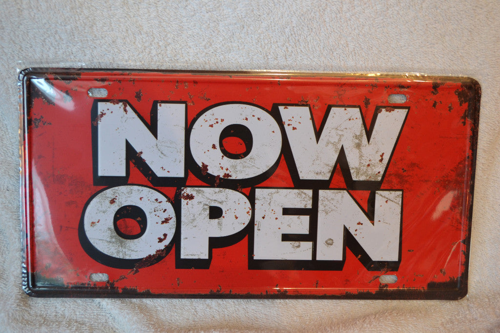 Now Open Röd Öppet Skylt Plåtskylt 15*30cm Ny