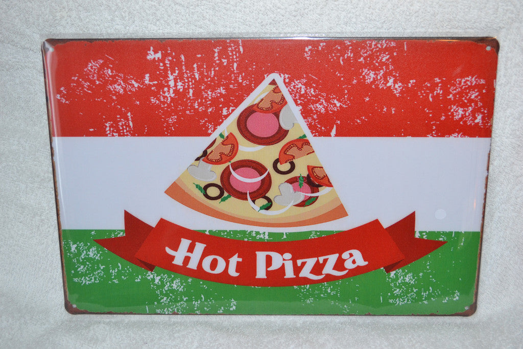 Hot Pizza Slice m. Italien Flagga Restaurang Plåtskylt (20*30cm) Skylt Ny