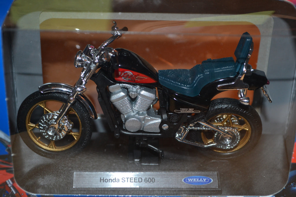 Honda Steed 600 Svart 1:18 Welly (Motorcykel) Ny