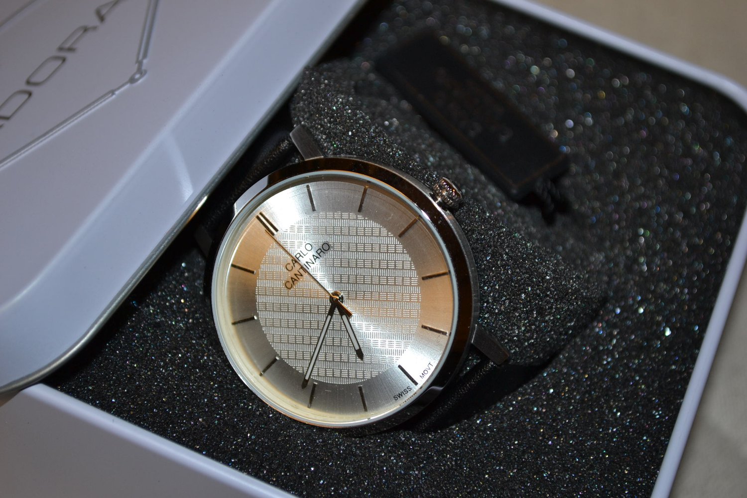 Carlo Cantinaro Svart/Metall Läder Armbandsur Klocka CC1001GL006 Ny