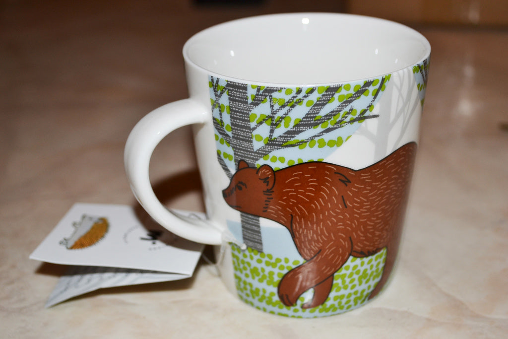Björn m. 2st Ungar Skogsdjur Nordisk Design Mugg Kopp Vit Keramik 11*9*8cm Ny
