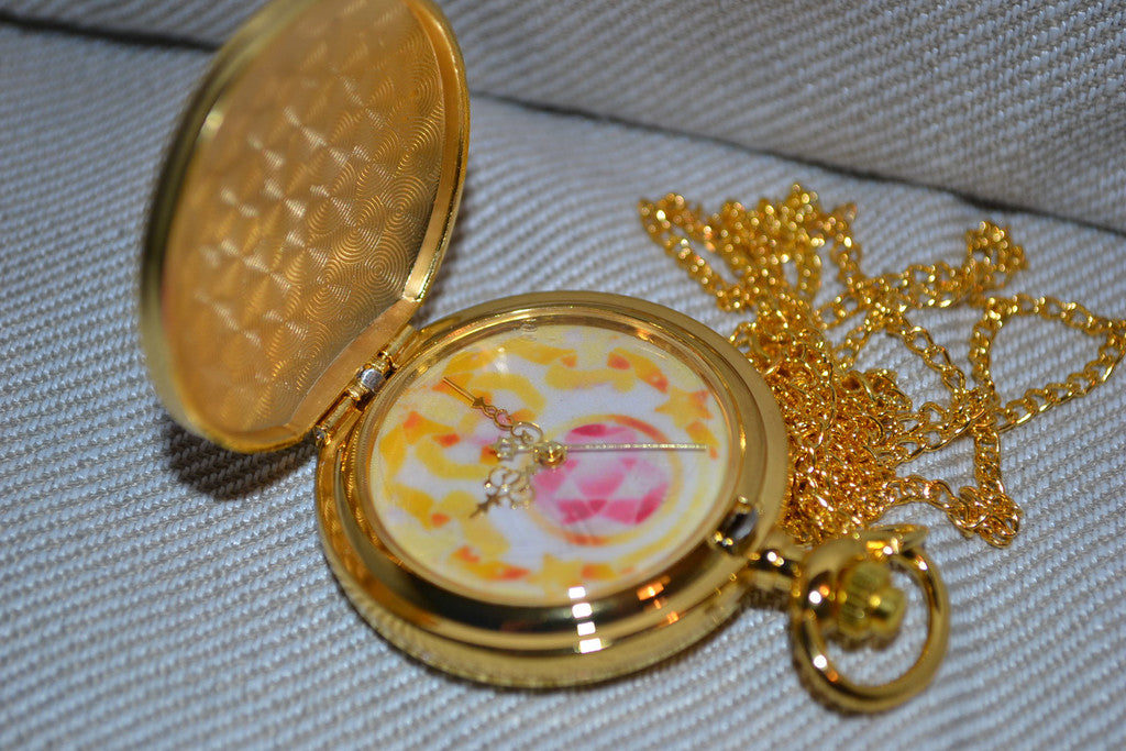 Sailor Moon (Fickur) Guld/Rosa m. Kristaller "Klocka, Halsband Ny