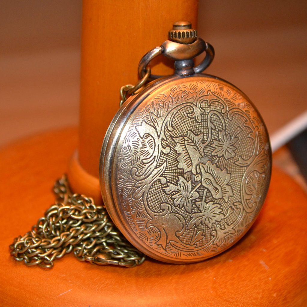 Blommor m. Fjäril Fickur Brons/Vintage "Klocka/Halsband" (Qu