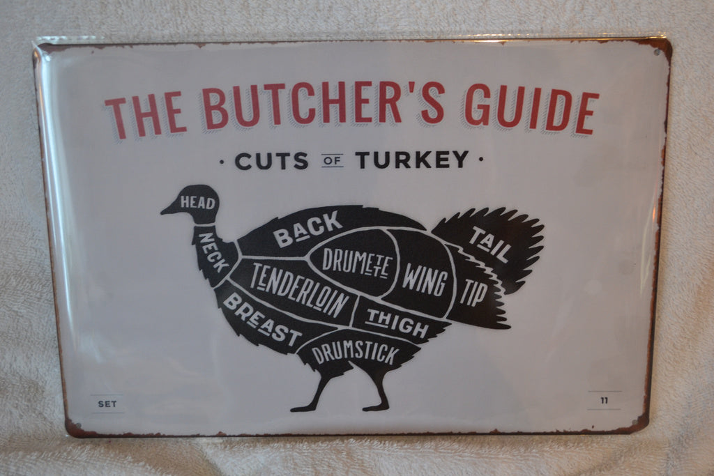 Cuts of Turkey "The Butchers Guide" Kalkon Kök Plåtskylt (20*30cm) Skylt Ny