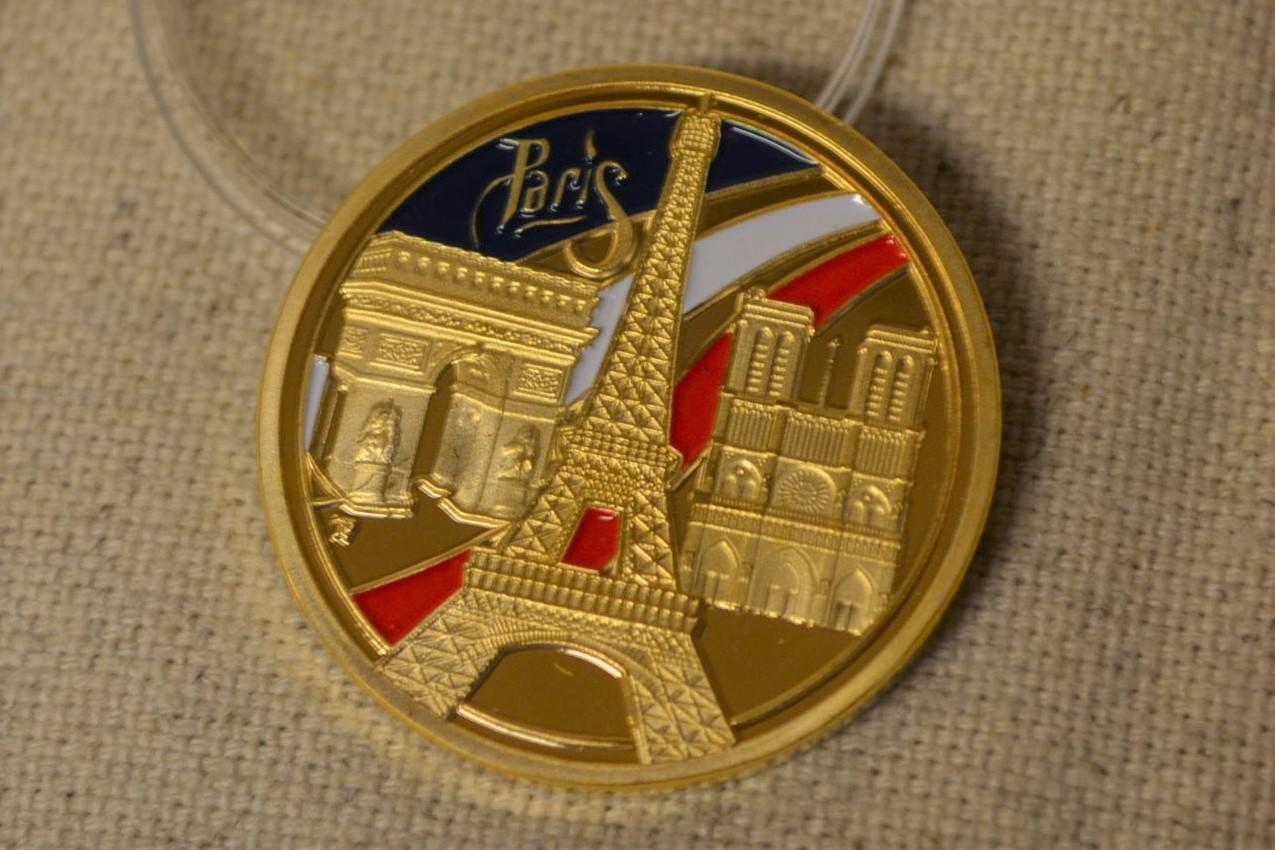 Paris Frankrike Mynt Guldplätering 3cm Eiffeltornet Ny