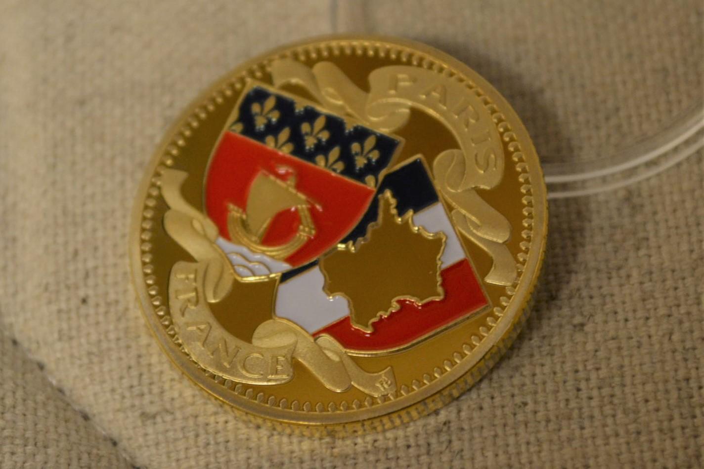 Paris Frankrike Mynt Guldplätering 3cm Eiffeltornet Ny