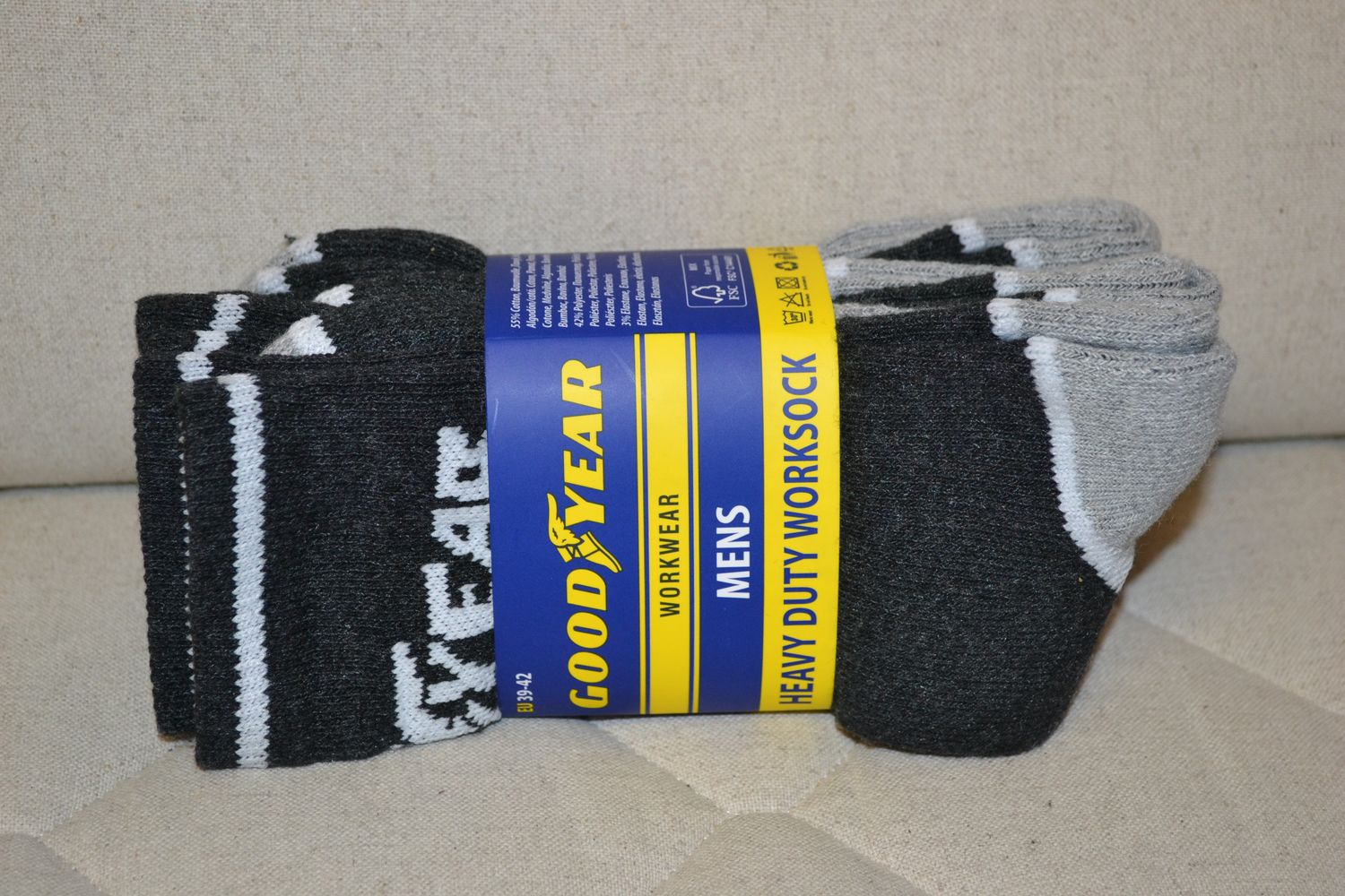 Arbetsstrumpor Goodyear 3-pack Strl 39-42 Mörkgrå 55% Bomull 42% Polyester 3% El