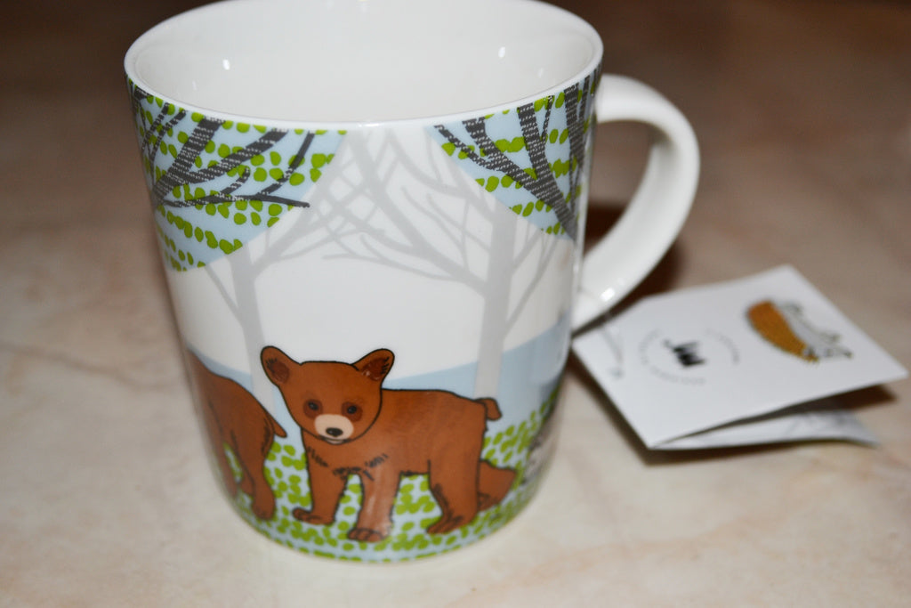 Björn m. 2st Ungar Skogsdjur Nordisk Design Mugg Kopp Vit Keramik 11*9*8cm Ny