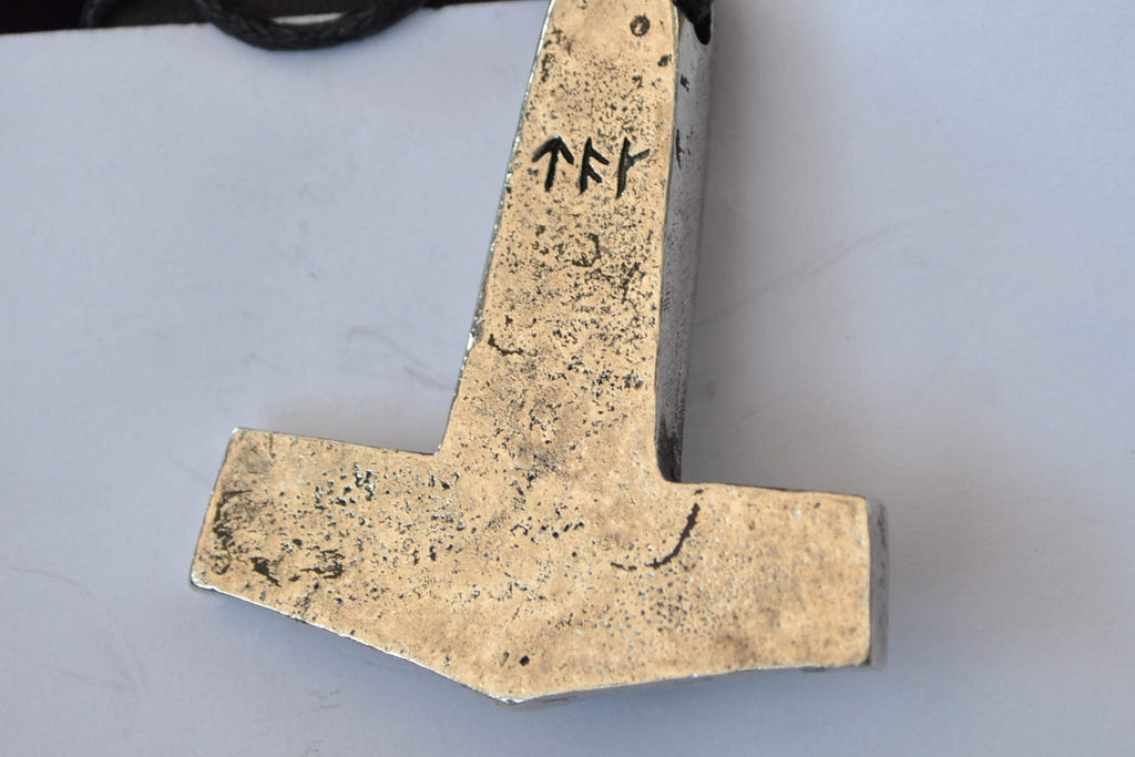 Jorvik Tors Hammare m. Mönster Halsband Viking (Tenn Handgjord) Smycke Ny